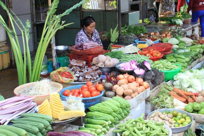 A colorful corner of local market in Mekong delta